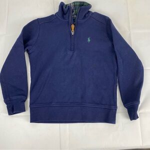 ⭐️ Polo Ralph Lauren Quarter Zip Sweater size 4T blue plaid collar green pony